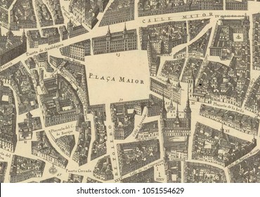 Ancient City Map (1656), Madrid, Spain