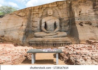 Ancient City of Polonnaruwa. Photo of seated Buddha in meditation at Gal Vihara Rock Temple (Gal Viharaya). Sri Lanka - Shutterstock ID 1728167614