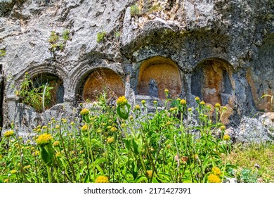 Ancient City Sagalassos Is Located In The Aglasun District Of Southwestern Burdur Province. The Rock Tombs In The North Have Arched Indentations Carved On A Flat Rock Surface. Burdur-TURKEY