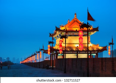 Ancient City Wall At Night, Xi'an,China