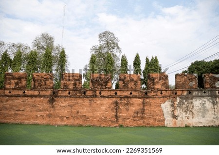 Ancient city walls of Kanchanaburi at Thailand. Kanchanaburi is a town in west Thailand