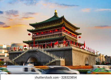 ancient city xian bell tower in nightfall
