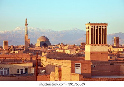 Ancient city of Yazd in sunrise lights. Iran