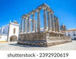 Ancient columns of a monument, Evora, Portugal