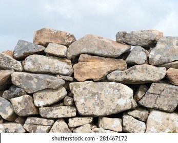 Ancient Cornish Dry Stone Wall Close Up.