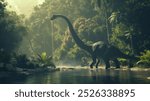 Ancient dinosaurs surrounded by large trees