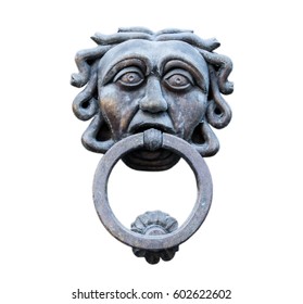 Ancient Door Knocker Isolated On White Background. Clipping Path.