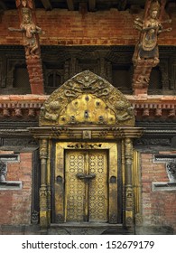 Ancient Doorway In The Royal Palace In Durbar Square In The Patan District Of Kathmandu. Nepal