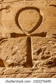 Ancient egyptian hieroglyphic symbol Ankh ("Key of Life", "Eternal Life", "Egyptian Cross") carved on the stone