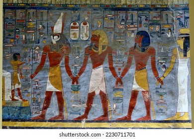 Ancient egyptian paintings in the Valley of the Kings in Luxor in Egypt - Shutterstock ID 2230711701
