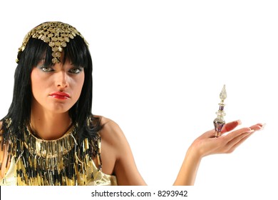 Ancient Egyptian Queen Cleopatra With Bottle Of Perfume