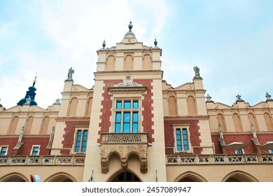 Ancient European architecture. The beautiful facade of the church building on the Market Square in the center of Krakow. Krakow, Poland - 05.16.2019 - Powered by Shutterstock
