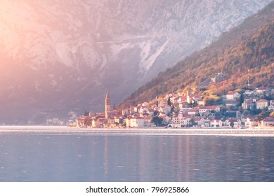 Ancient European city by the sea in the sunlight