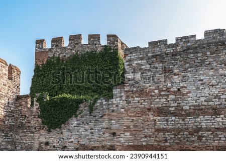 The ancient fortress wall of Constantinople close-up.