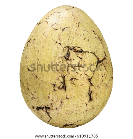 Ancient fossil stone egg with cracks isolated on a white background