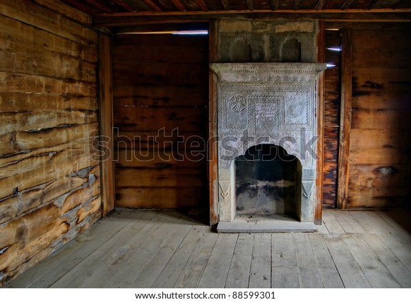 Ancient Georgian Fireplace Openair Enthographical Museum Stock