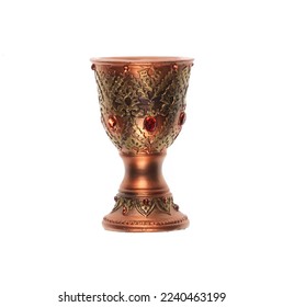 ancient golden goblet for wine isolated on white background
