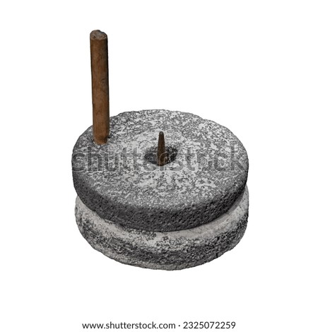 Ancient grain hand grinding millstones isolated on white background with clipping path