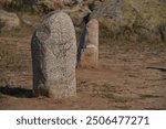 Ancient gravestones in open-air petroglyph museum in Kyrgyzstan