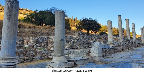 Ancient Greece City Of Ephesus Street With Columns In Turkey