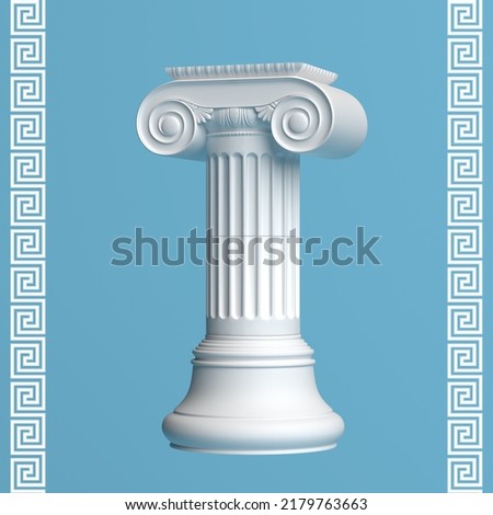 Ancient Greek column with a capital isolated on a blue background. Render 3d model