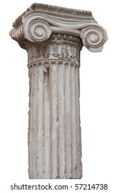 Ancient Greek Ionic Column Isolated On White With Clipping Path