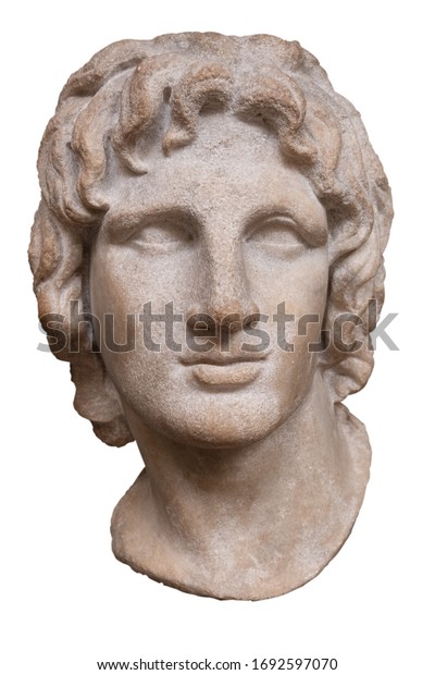 Ancient greek marble head of Alexander the Great - Isolated on white with clipping path