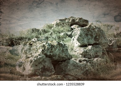 Ancient Greek Polis (Greek Colonization) And Greek-Scythian Settlements On The Black Sea Coast. Old Archaeological Excavations Abandoned, Shell Rock Foundations Visible In The Steppe Area