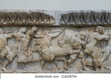 Ancient Greek Temple Frieze From Delphi In Greece