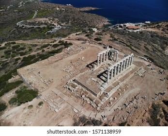 The Ancient Greek Temple Of Poseidon At Cape Sounion, Built During 444–440 BC, Is One Of The Major Monuments Of The Golden Age Of Athens.