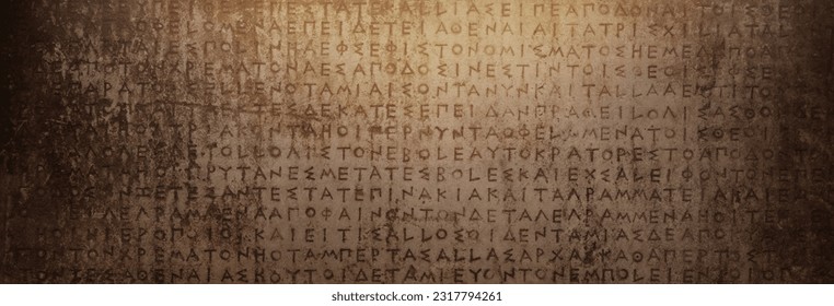 Ancient Greek text. Ancient Greek is the language of the empire of Alexander and the kingdom of the Diadochi, the Roman Empire. Background on the theme of ancient culture, archeology and history. - Shutterstock ID 2317794261