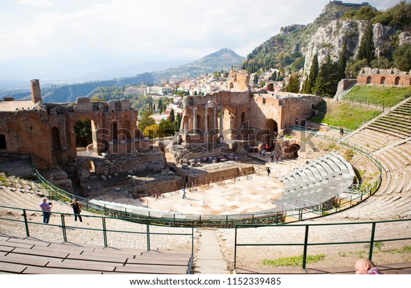 Ancient Greek Theatre Taormina Sicily Italy Stock Photo - 