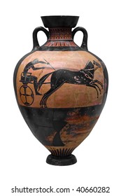 Ancient Greek Vase Depicting A Chariot Isolated On White