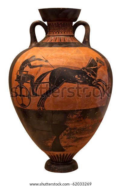 Ancient Greek Vase Depicting Chariot Isolated Stock Photo Edit