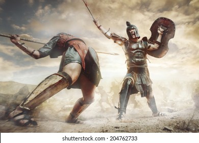 Ancient Greek Warrior Fighting In The Combat