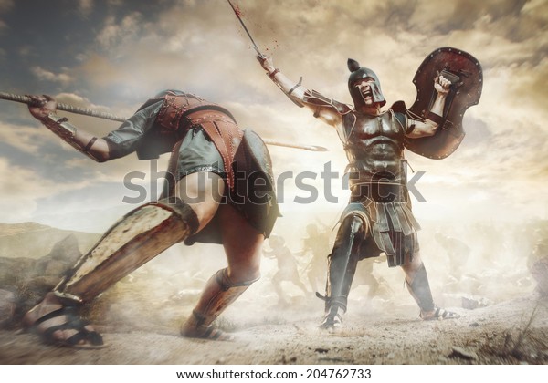 Ancient Greek\
warrior fighting in the\
combat