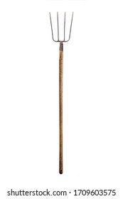 Ancient Hand Made Garden Fork On White Background