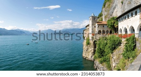 Ancient hermitage and monastery of Santa Caterina - Saint Catherine - on the cliffs of Lake Maggiore the second largest Italian lake (Italy - Switzerland - Europe)