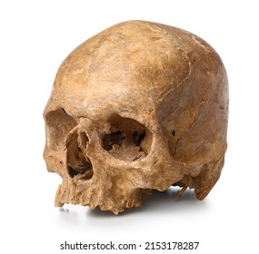 Ancient Human Skull Isolated On White Background