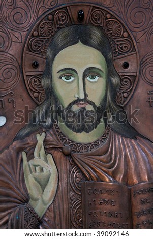 Ancient icon of Christ in orthodox Church in Akhaltsikhe, Georgia, Caucasus