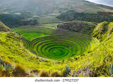 Ancient Inca circular terraces at Moray (agricultural experiment station), Peru 