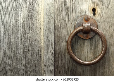 ancient locker on wooden door, textural image