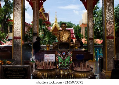 Ancient Luang Por Guay monk statue for thai people travelers travel visit and respect praying blessing holy mystery worship at Wat Kositaram or Ban Khae temple on May 27, 2020 in Chai Nat, Thailand