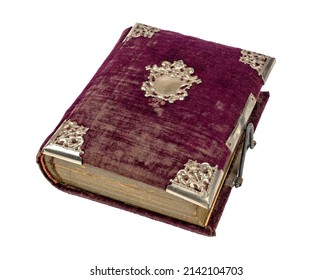 ancient magic spell book with metallic ornaments bound in cloth isolated on white background  - Shutterstock ID 2142104703