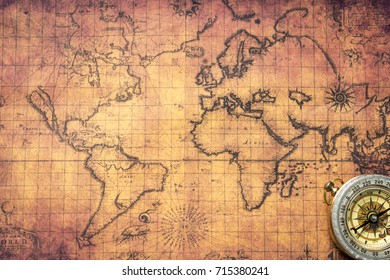 Ancient map with compass. Top view