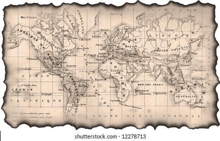 Ancient Map Of The World. The Torn, Scorched Edges.