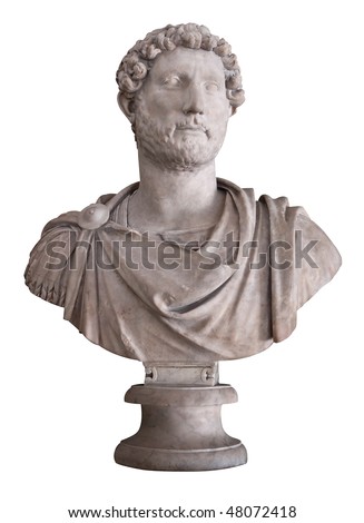 Ancient marble bust of the roman emperor Hadrian isolated on white with clipping path