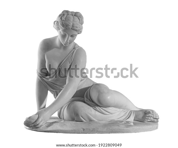 Ancient marble\
statue of a nude woman. Antique naked female sculpture. Sculpture\
isolated on white\
background