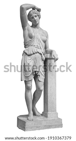 Ancient marble statue of a wounded amazon. Woman antique sculpture isolated on white background