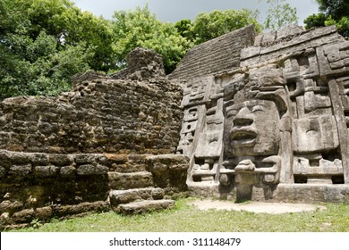 Ancient Maya Mask Temple Located In The Jungle Of Belize.